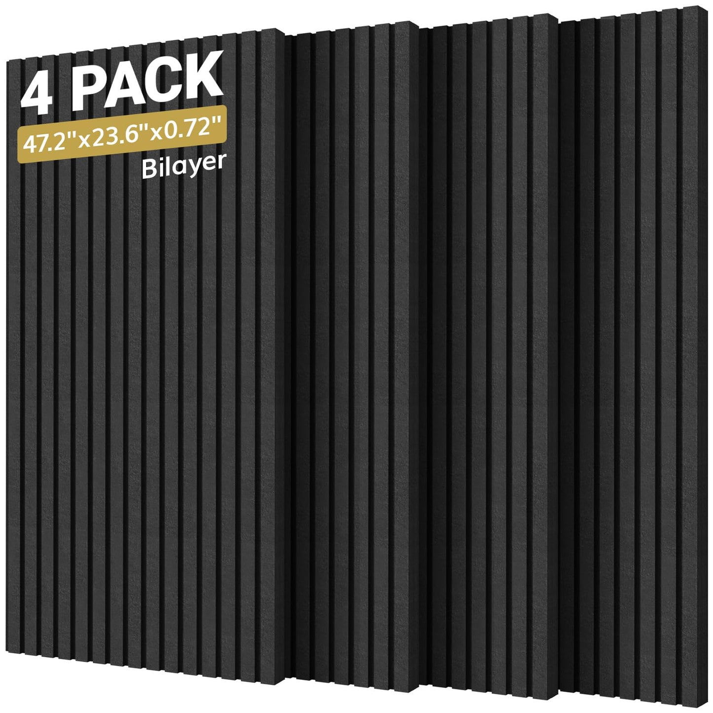 TONOR Dual-Layer Thickened Acoustic Wall Panels Self Adhesive, 4 Pack 47.2"x23.6"x0.72" High Density Large Sound Proof Panels for Walls, Peel and Stick Wall Panels for Interior Wall Décor, Black