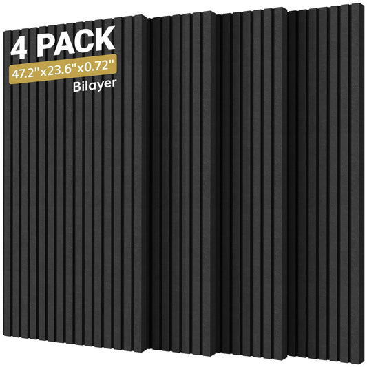 TONOR Dual-Layer Thickened Acoustic Wall Panels Self Adhesive, 4 Pack 47.2"x23.6"x0.72" High Density Large Sound Proof Panels for Walls, Peel and Stick Wall Panels for Interior Wall Décor, Black