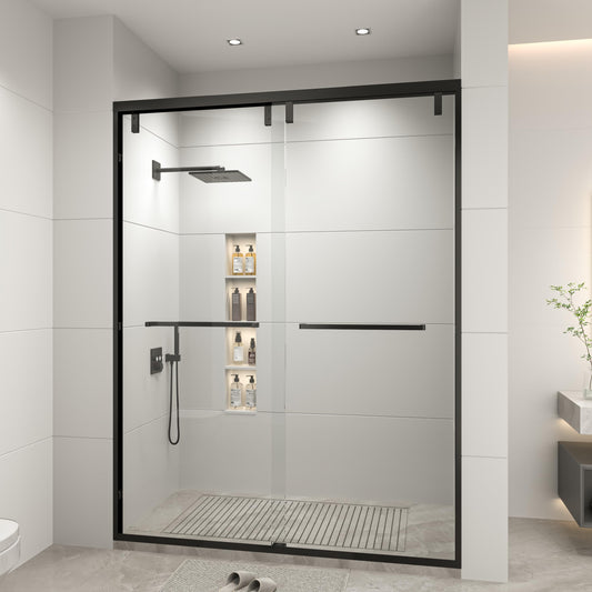 RFN 50-54" W x 76" H Framed Bypass Double Sliding Shower Door, 1/4" (6 mm) Easy-to-Clean Treated Clear Tempered SGCC Glass,Bathroom Door(Matte Black, 50-54" W*76" H)
