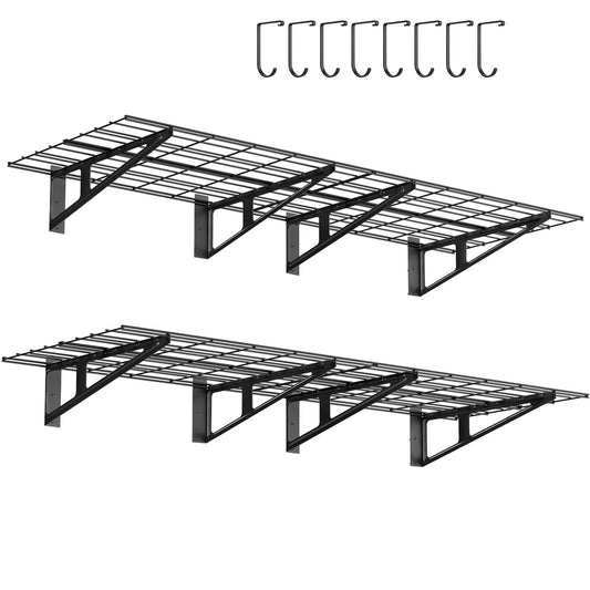 FAHKNS 2 x 6 ft Garage Wall Shelving, 2-Pack Garage Shelving Wall Mounted, 1200LBS Capacity Heavy Duty Metal Wire Shelves, Floating Long Shelf for Carport Shed Kitchen, Black