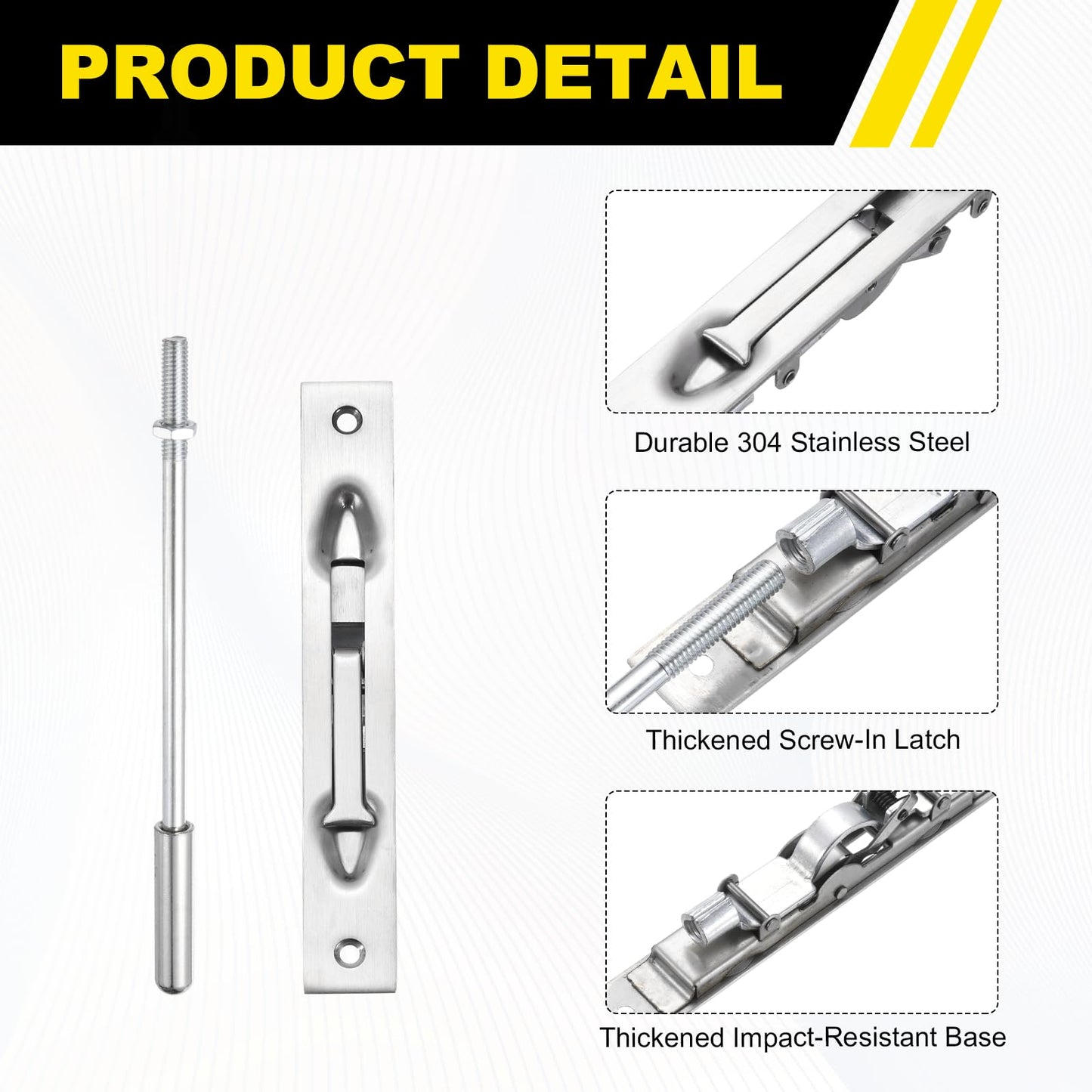 uxcell 2 Pack Extension Flush Bolt with Rod, 8 Inch Stainless Steel Door Flush Bolt Latch Concealed Security Door Lock for Double French Doors, Composite, Wood Doors, Silver