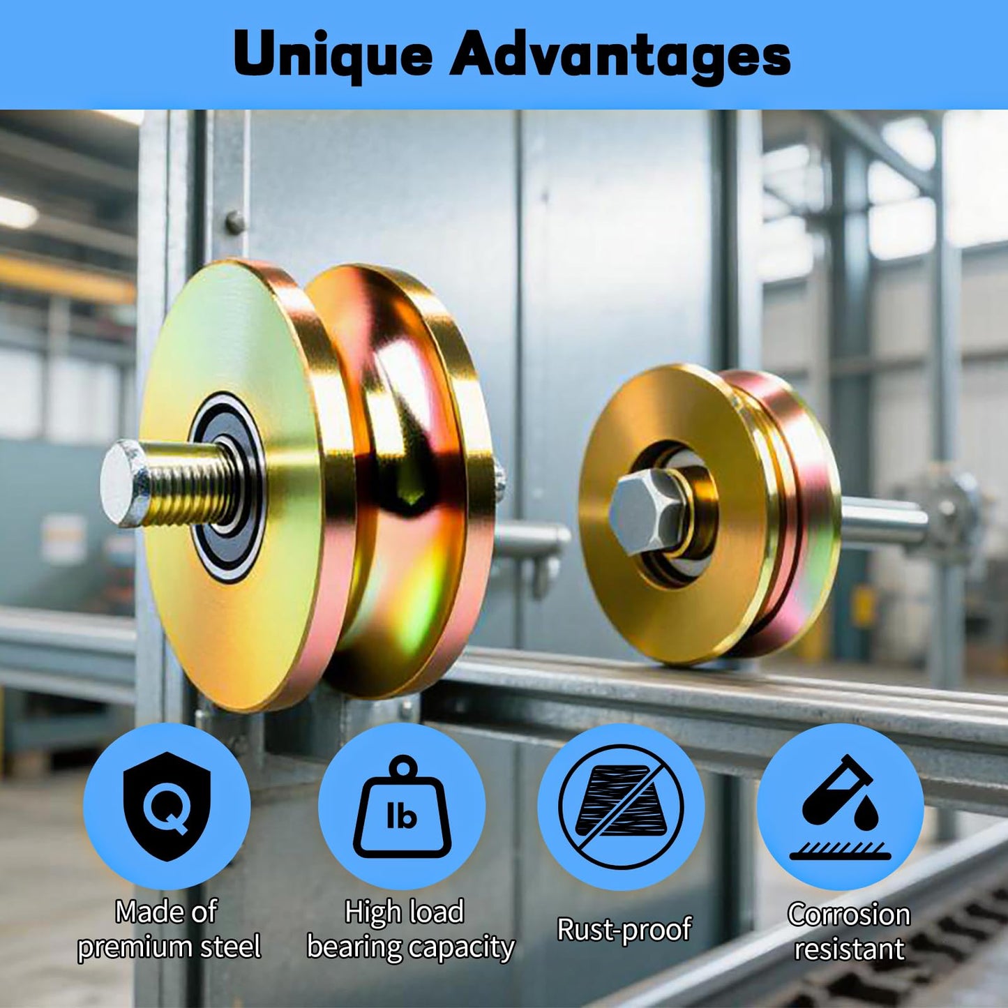 2 pcs 4" Heavy Duty Sliding Gate Rollers Wheels V Groove Slide Wheel, 3300 Lbs Solid 1-3/4" Width Rolling Gate Wheels with Screw & Double Bearings for Industrial Machines Rail