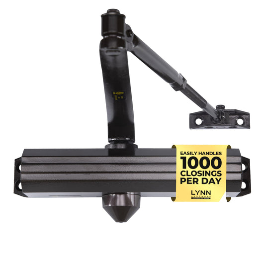LYNN HARDWARE Medium/Heavy Duty Automatic Door Closer (Dark Bronze) - Commercial Grade, Contractors Choice, Adjustable Speed & Force, 3 Mounting Options, 3 Hour Fire Rated (DC7016 Model)