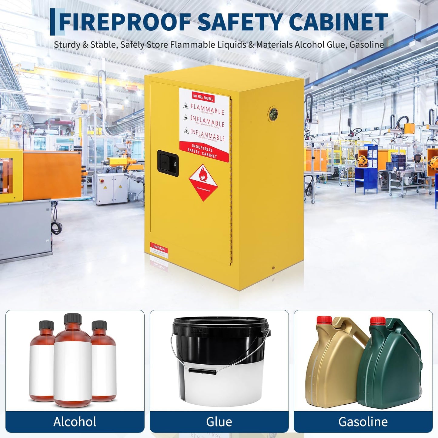 Patikuin Fire-Resistant Flammable Storage Cabinet - Cold-Rolled Steel, Auto-Closing Door, Adjustable Shelves, Industrial Chemical & Hazardous Liquid Safety - 40 Gallon, 18x23x65in