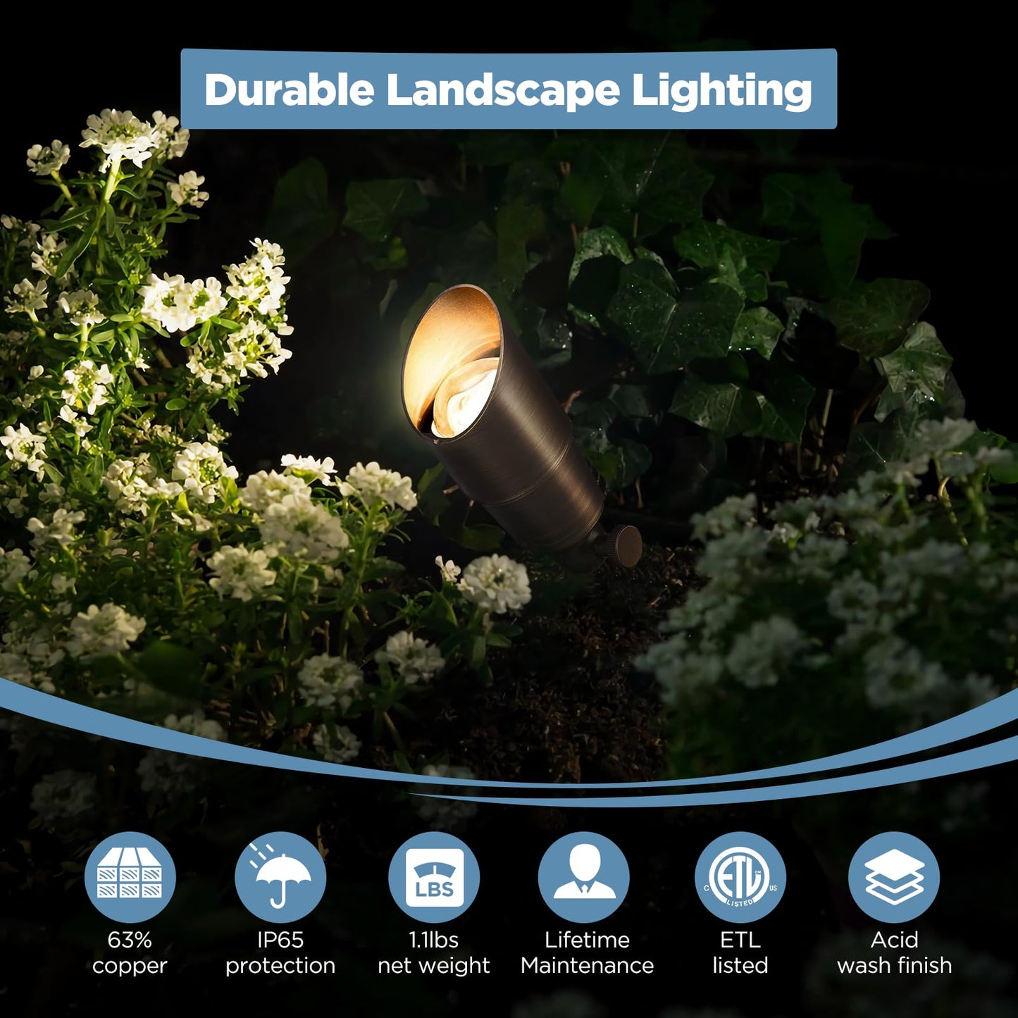 Gardencoin Solid Brass Outdoor Landscape Spotlights, 12V Heavy Duty Low Voltage LED Spot Light Waterproof for Garden and Yard Up Lighting, Bronze Accent Lighting Fixture Without MR16 Bulb, 6 Pack