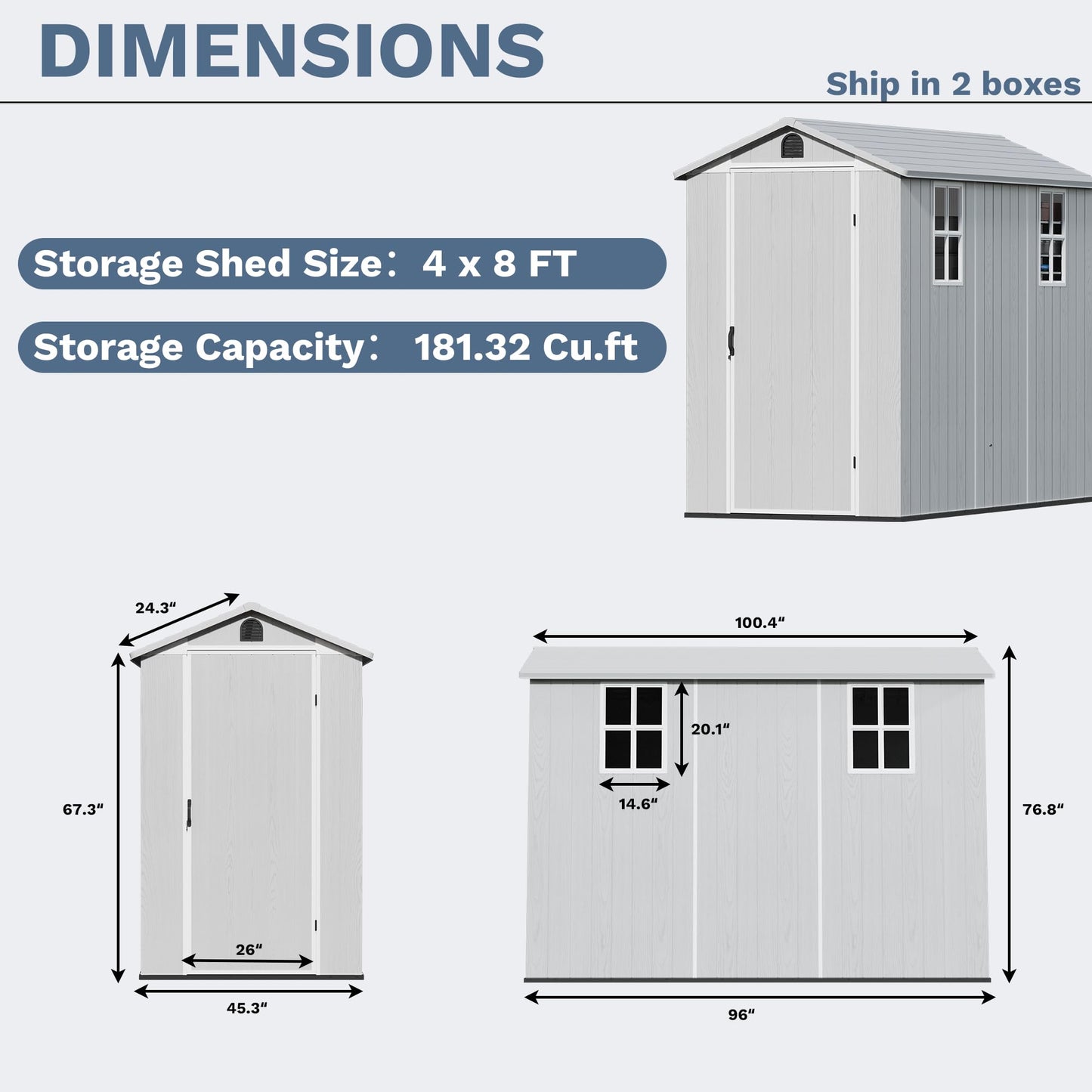 Devoko 4×8 FT Resin Storage Shed with Floor, Garden Plastic Outdoor Shed with Window and Lockable Door, Waterproof Outside Tool shed for Backyard Patio, Light Grey