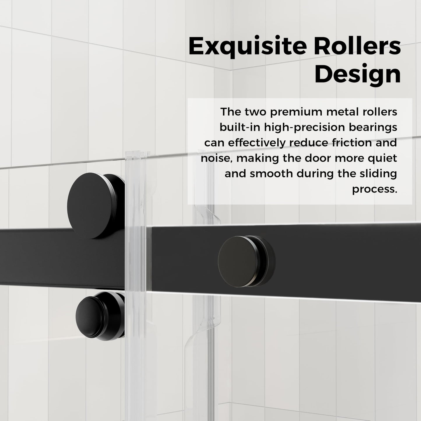 DELAVIN 56-60.in W x 75.in H Frameless Shower Door, Water Repellent Black Shower Door with SGCC Certified Clear Tempered Glass, Easy Sliding Showe Door with Explosion-Proof Film, Stainless Steel
