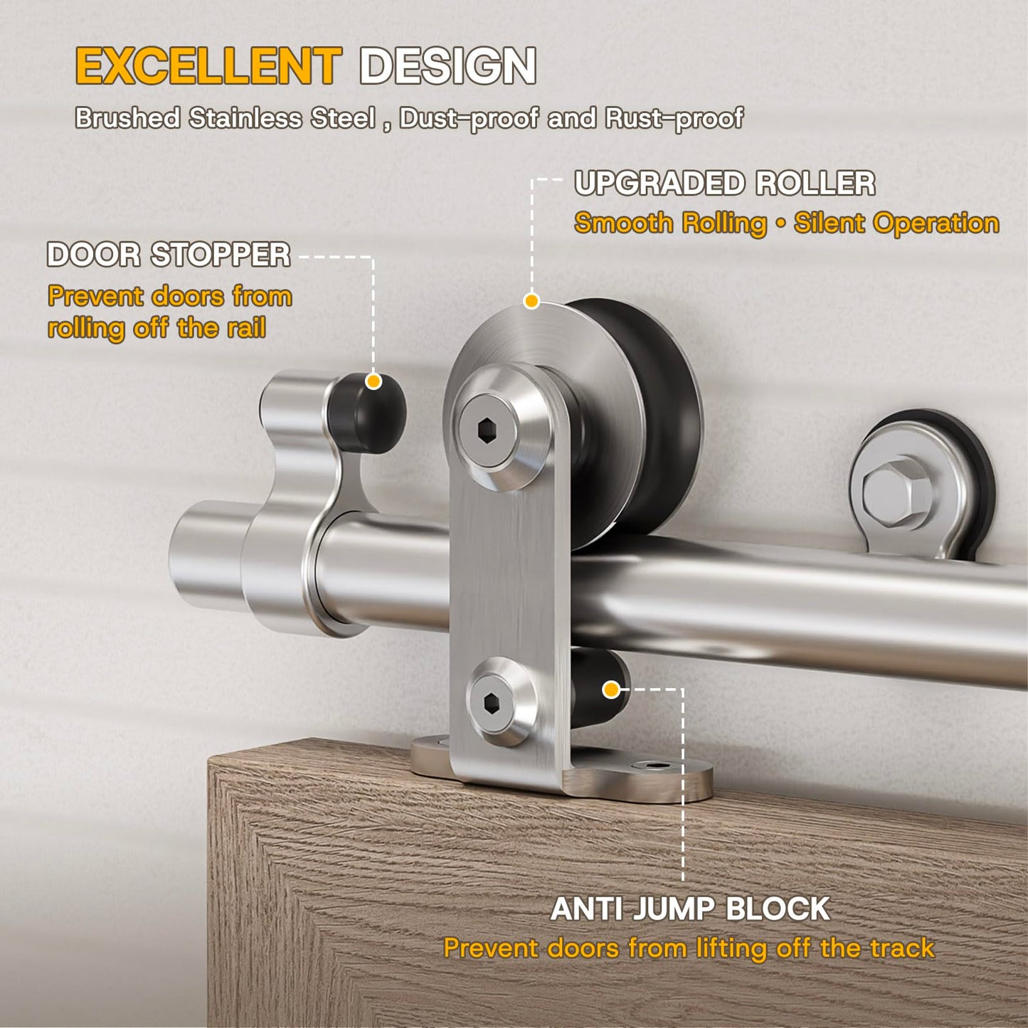 WINOVERCO 96"/8FT Top Mount Sliding Barn Door Hardware Kit Stainless Steel, Heavy Duty, Smoothly and Quietly, Barn Door Track Fit Max. 24.5"×2 Wide Double Door, Easy to Install (Panel not Included)