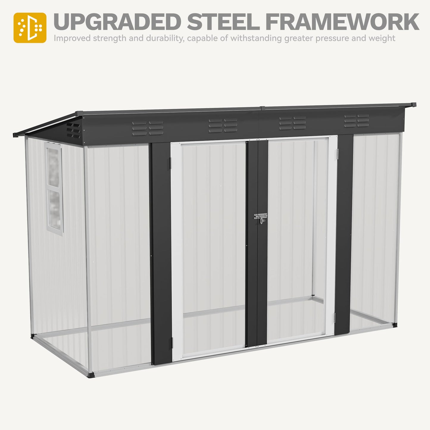 DWVO 9x4ft Metal Outdoor Storage Shed with Window, Lockable Tool Storage Sheds, Oversized Steel Garden Sheds with Sloped Roof for Backyard, Patio, Garage, Lawn, Dark Gray