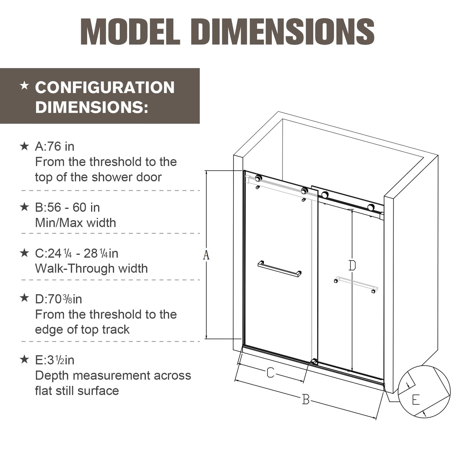 56-60" W x 76" H Sliding Frameless Soft-Close Shower Door, Glass Shower Door with Premium 3/8 Inch (10mm) Thick Tampered Glass, Matte Black Finish