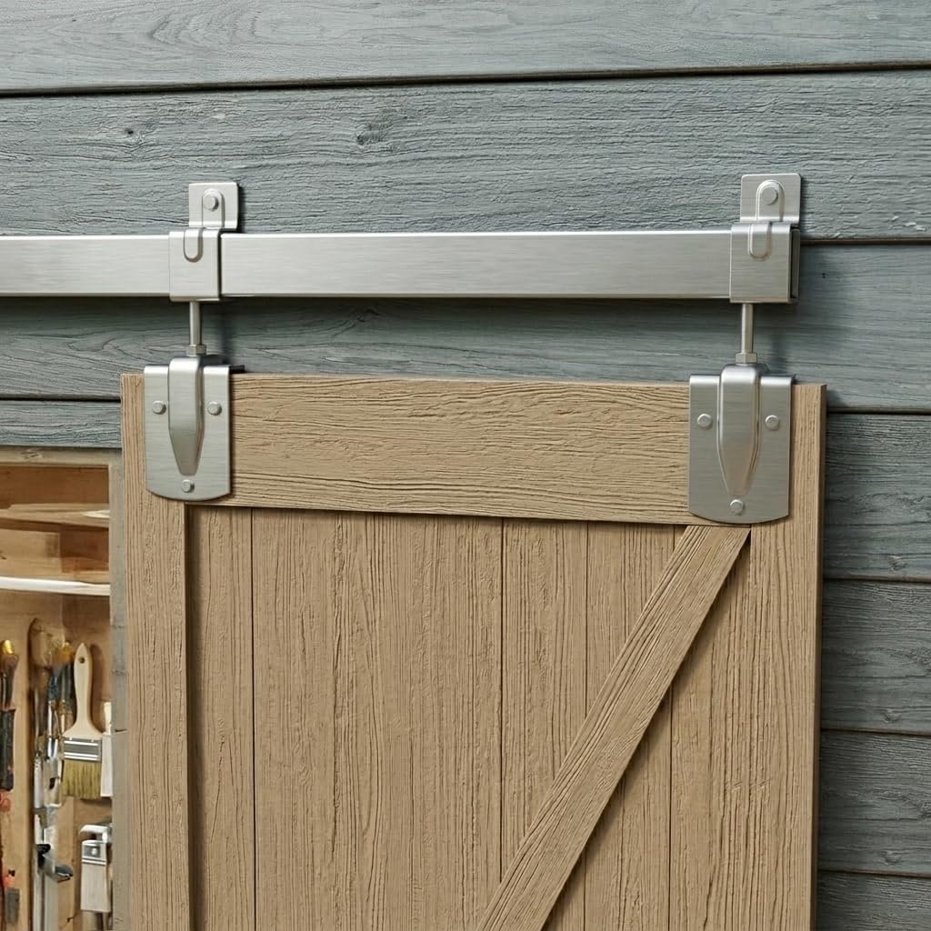 JUBEST 7.5FT Box Rail Exterior Barn Door Hardware Kit, Heavy-Duty Silver Sliding Barn Door Track System, Wall Mount Door Hardware Kits (Door Not Included)