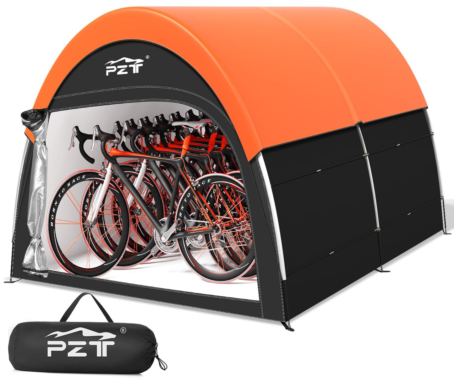 PZT Upgraded Bike Tent with Rain Cover, Portable Outdoor Storage Shed for 8-10 Bikes, 210D Oxford Fabric PU4000 Waterproof, Bike Shed/Bike Cover for Motorcycles, Garden Tools, Lawn Mower