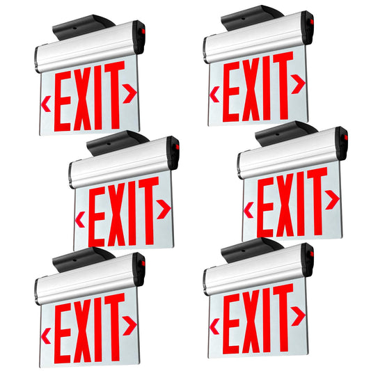 Elephant Depot Red Led Edge-Lit Exit Sign, Aluminum Housing Double-Sided Mirrored Rotating Acrylic Plate, UL Damp Location Listed, Hardwired Emergency Exit Signs For Business, Top/Side/Wall Mount(Canopy Included)