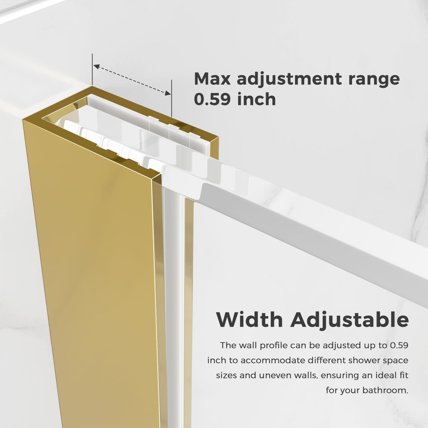 DELAVIN 40-40.5" W x 72" H Frameless Glass Shower Door Adjustable, Hinged Shower Door with Ultra Clear Tempered Glass, Explosion-Proof Film, Pivot Shower Door with Seal Strip and Handle, Gold
