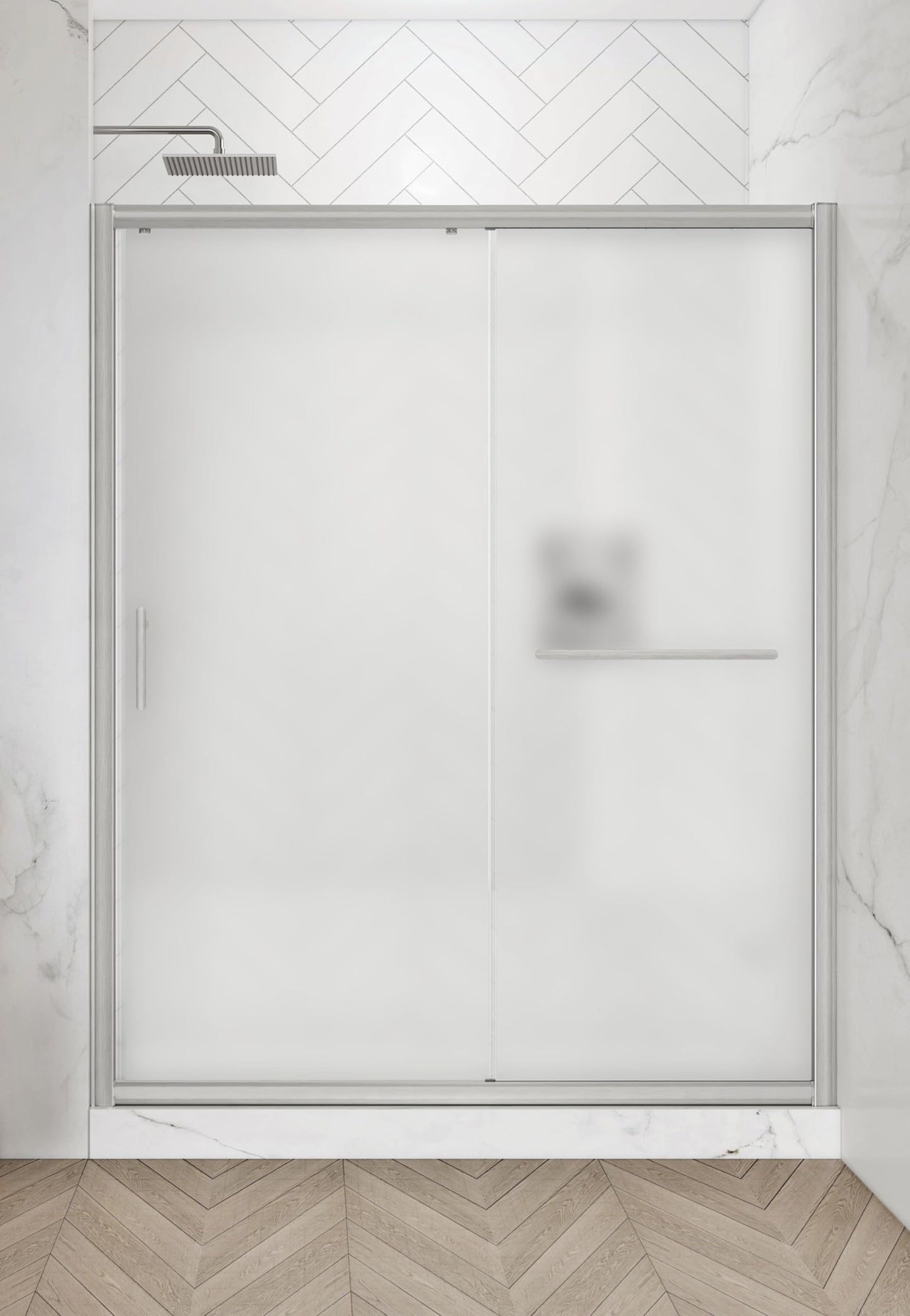 FELYL Frosted Sliding Shower Door 43-48" W x 72" H, Brushed Nickel, Single Sliding Door, Framed, 1/4" (6mm) SGCC Tempered Glass, Reversible Installation
