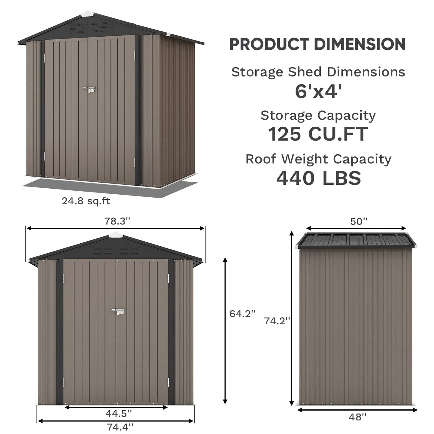 Patiowell 6x4 FT Outdoor Storage Shed, Garden Tool Storage Shed with Sloping Roof and Double Lockable Door, Outdoor Shed for Garden Backyard Patio Lawn, Brown