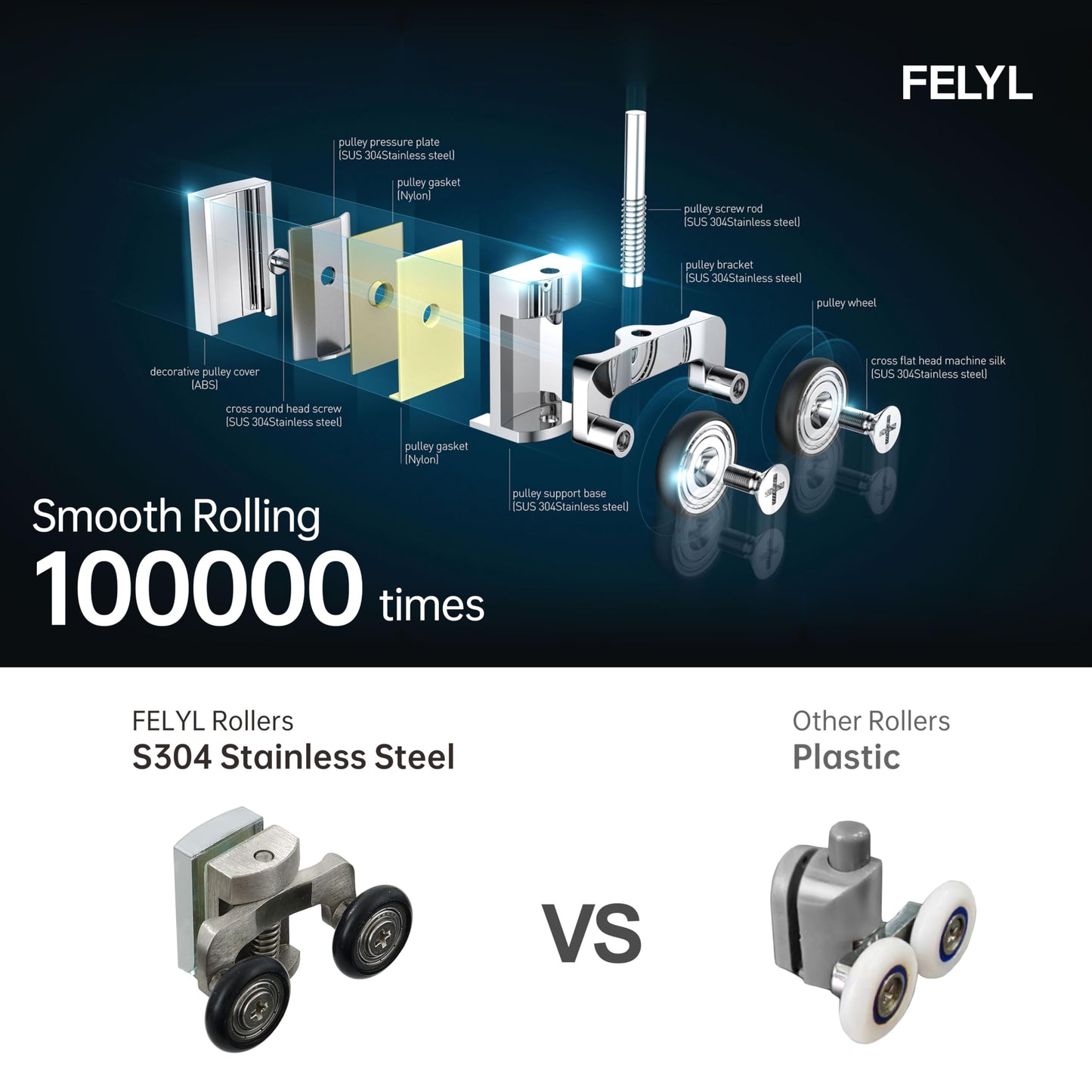 FELYL Frosted 72" Sliding Shower Door 67-72" W x 72" H, Chrome Finish, Single Sliding Door, Framed, 1/4" (6mm) SGCC Tempered Glass, Reversible Installation