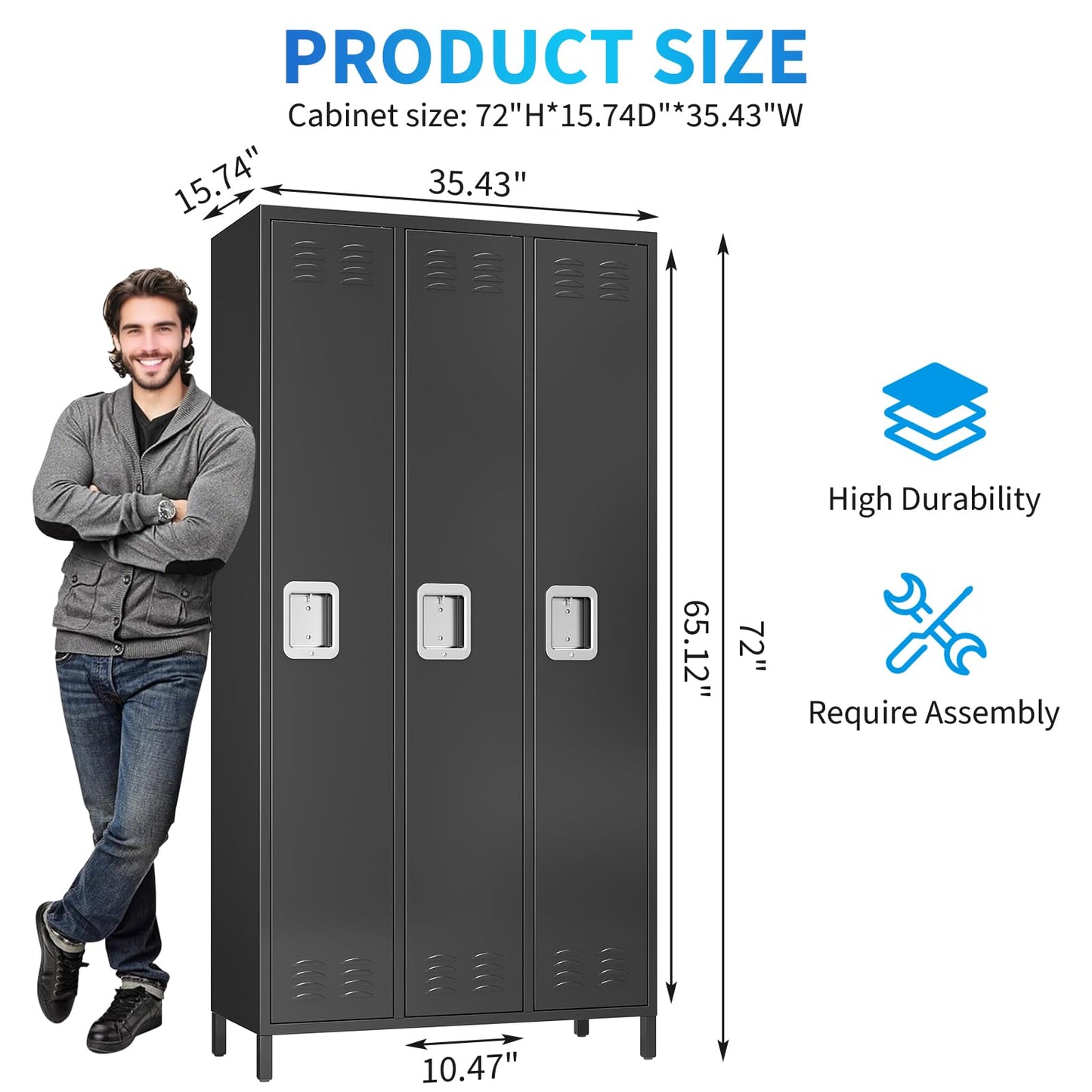 Garvee Metal Lockers for Employees 3 Doors, Office and Industrial Storage Cabinet, Double-Tier Metal Locker, Employee Metal Storage Unit, Suitable for Home, Office, Gym, School