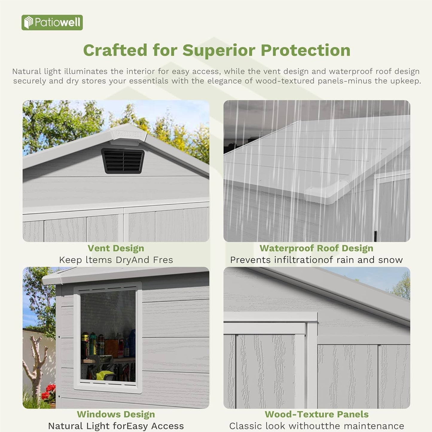 Patiowell 6X4 FT Plastic Outdoor Storage Shed with Floor, Resin Tool Sheds with Lockable Door and Window, Weather-Resistant Garden Shed, Easy Assembly for Backyard, Patio, Light Grey