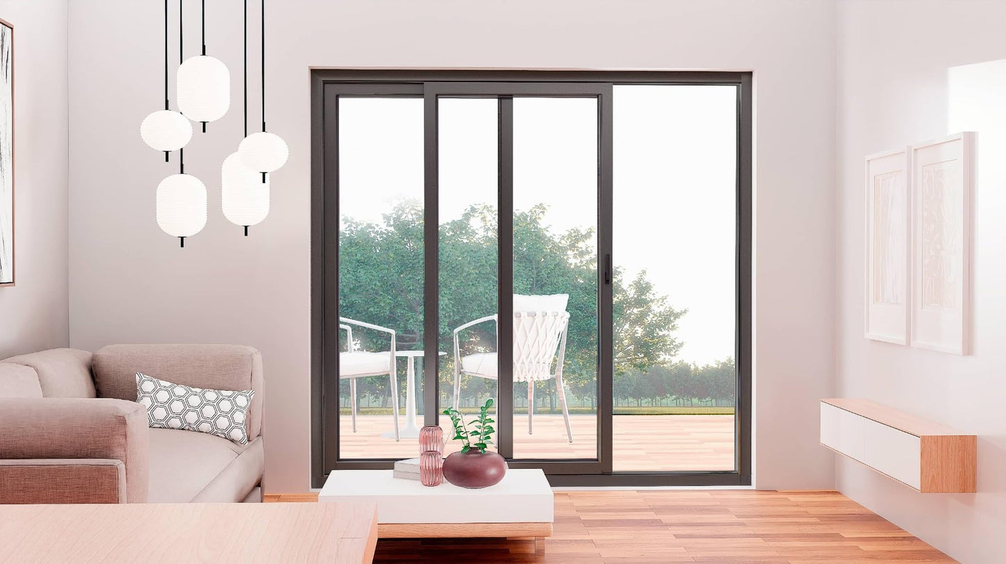 Patio Exterior Metal-Plastic Sliding Doors/Patio 8166 Matte Black 64" x 80" Left Active Door/Tempered Clear Glass Bypass Door