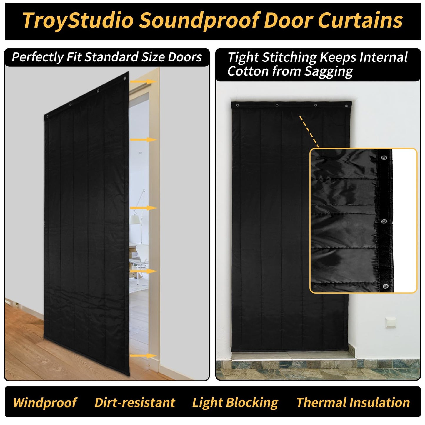 TroyStudio Thick Door Soundproofing Blanket, 37.5 x 86.6 x 0.8 inches Heavy Window Sound Barrier Sheet, Home Acoustic Dampening Curtain Divider, Noise Blocker for Bedroom Wall Music Recording Studio