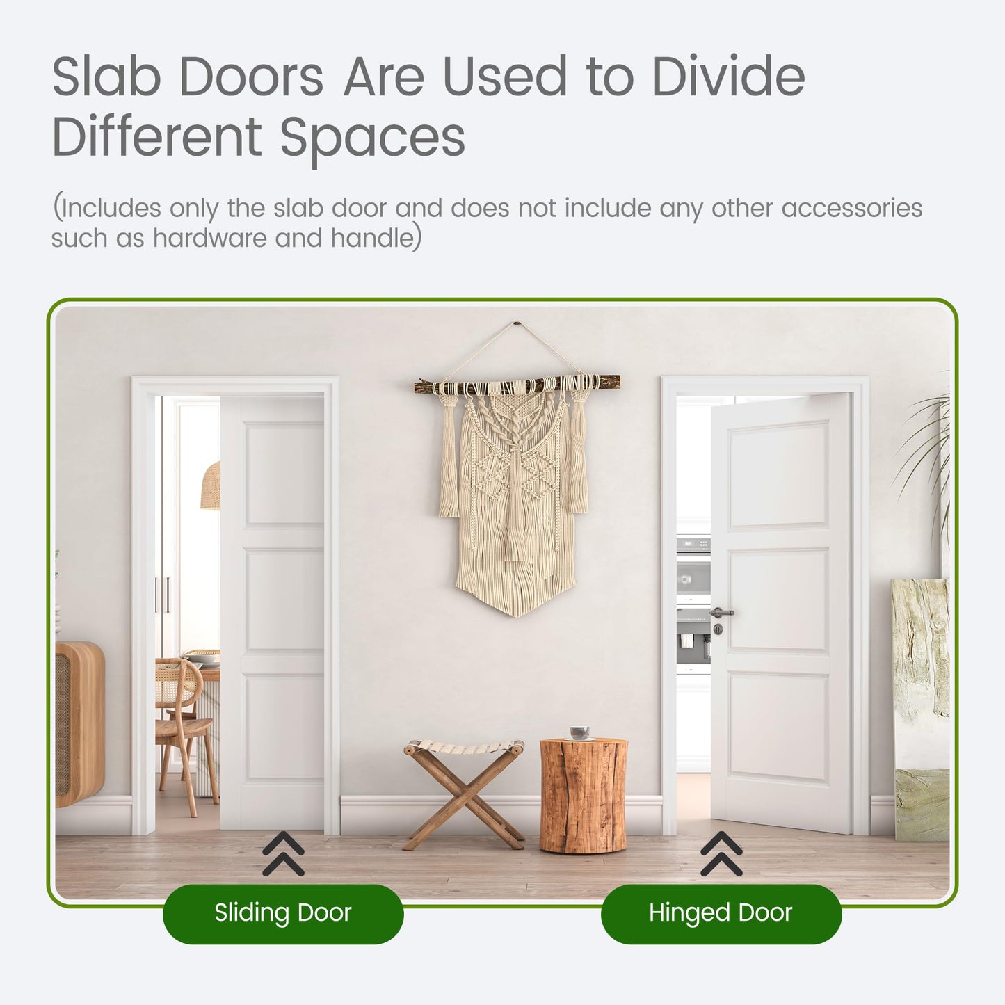 OHTOMO 24"x 80" Slab Door, 3-Panel Interior French Door Slab Shaker, Pre-Assembled Solid Core Wood Panel w/o Prehung Jamb, for Pantry Closet Laundry Bathroom Office, White Primed Surface