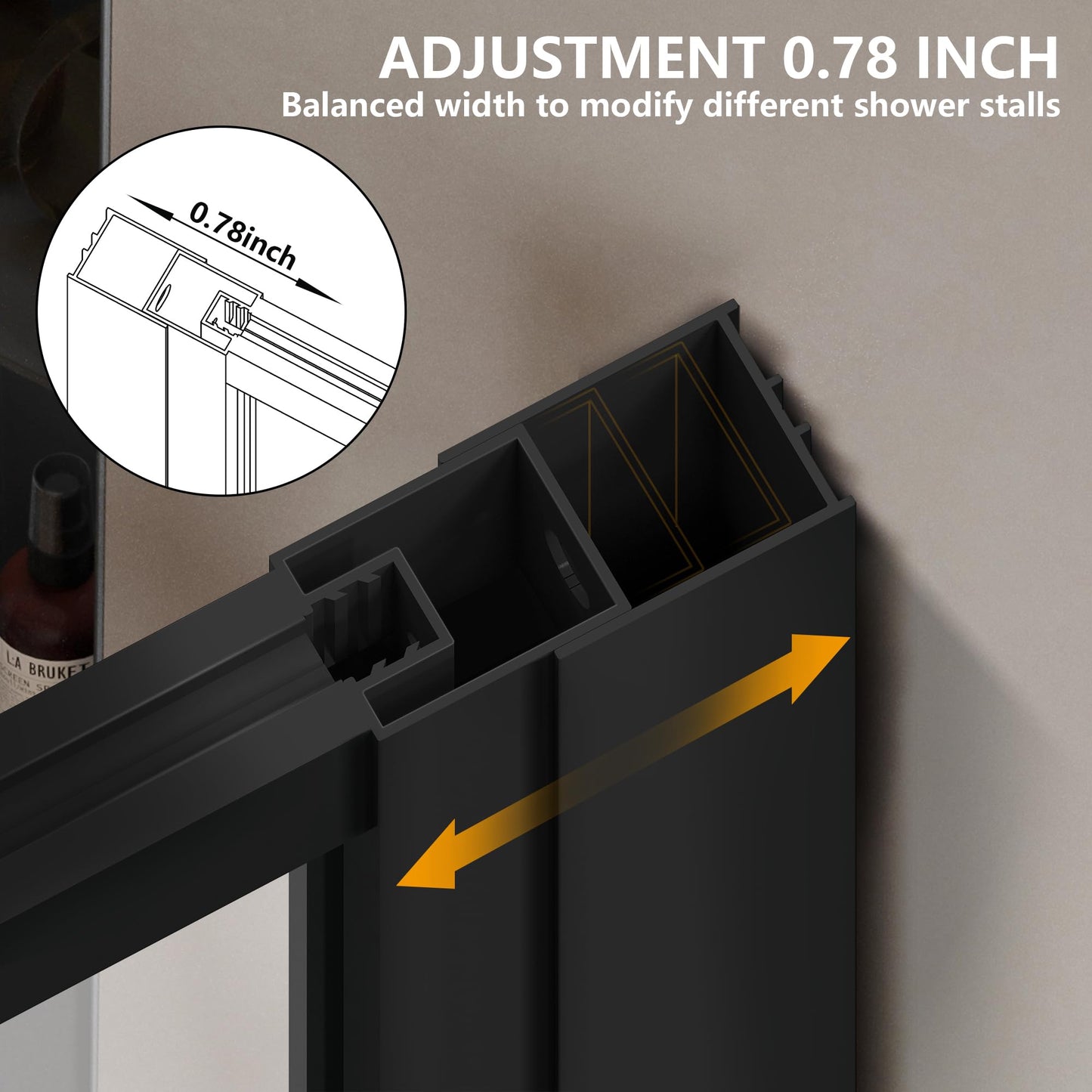 Shower Framed Glass Panel, 48" W x 74" H Shower Screen, 5/16" (8mm) Tempered Glass Shower Door, Fit for Walk-in Bathroom, Matte Black Fixed Shower Door