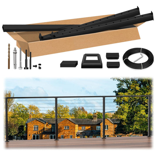 Zylorix 42" 8ft-12ft T304 Stainless Steel Swage Cable Railing Post Kit with Handrail Cuttable, Matte Black Level Cable Railing System with 1/8" Cable Railing Hardware for Outdoors Decks(Not Coastal)