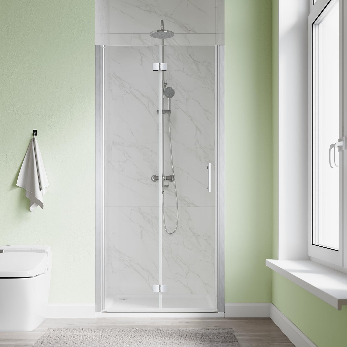 SL4U Bifold Shower Door, 34" W x 72" H, 1/4" Tempered Glass Shower Door, Foldable Shower Glass Door, Easy to Clean, Brushed Nickel Finish