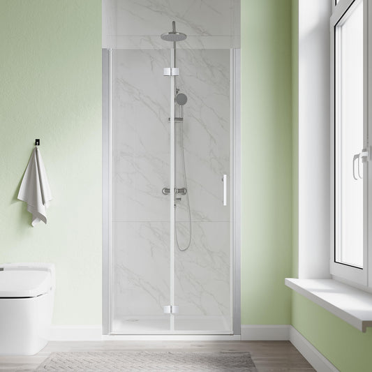 SL4U Bifold Shower Door, 34" W x 72" H, 1/4" Tempered Glass Shower Door, Foldable Shower Glass Door, Easy to Clean, Brushed Nickel Finish