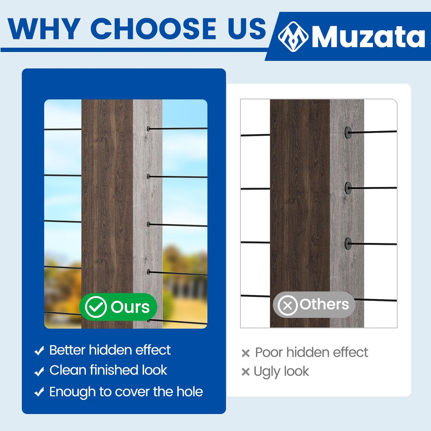 Muzata 100 Pack 1/8" Black Cable Railing Protector Sleeves T316 Stainless Steel Protective Sleeves Deck Cable Railing Hardware Kit for Wood Posts CR13