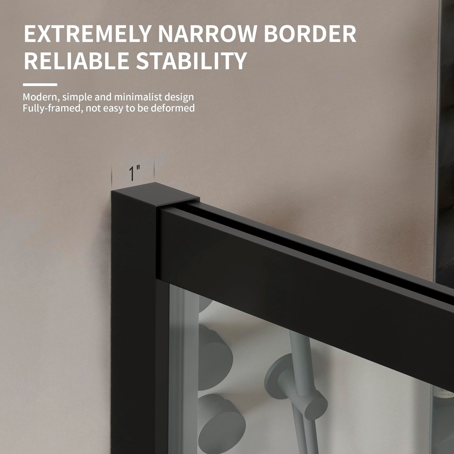 Shower Framed Glass Panel, 48" W x 74" H Shower Screen, 5/16" (8mm) Tempered Glass Shower Door, Fit for Walk-in Bathroom, Matte Black Fixed Shower Door