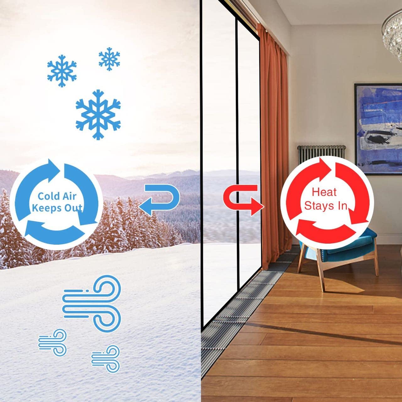 Transparent Insulated Door Curtain, Magnetic Thermal Door Cover Screen Door Self-Closing Privacy Door Screen Hands Free for Patio, Kitchen, Bedroom, Air Conditioner Room, Fits Doors up to 34" x 80"