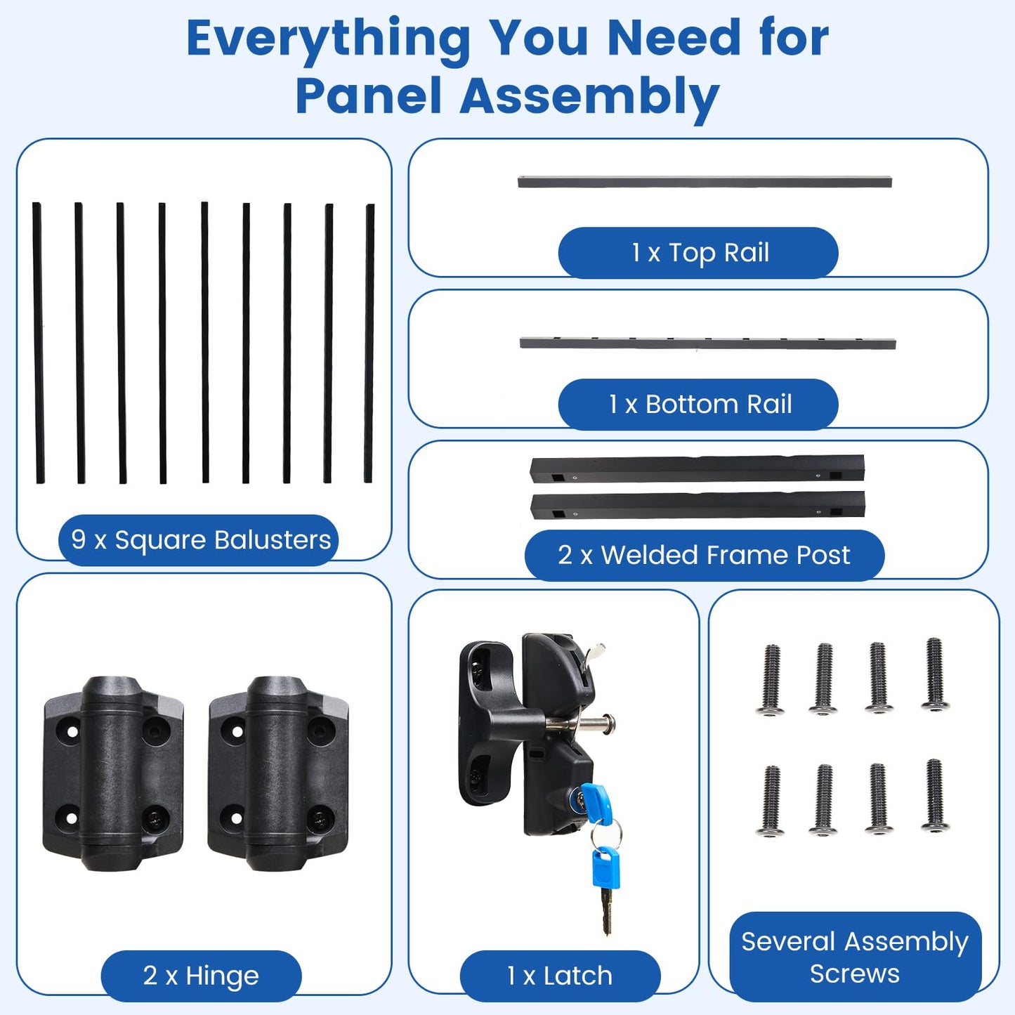 Aluminum Deck Gate Kit for Outdoor Safety, 36" H x 48" W Black Metal Gate Kit with Self-Closing Hinges & Latch, Aluminum Fence Gate for Pool, Porch, Yard, and Dog Protection