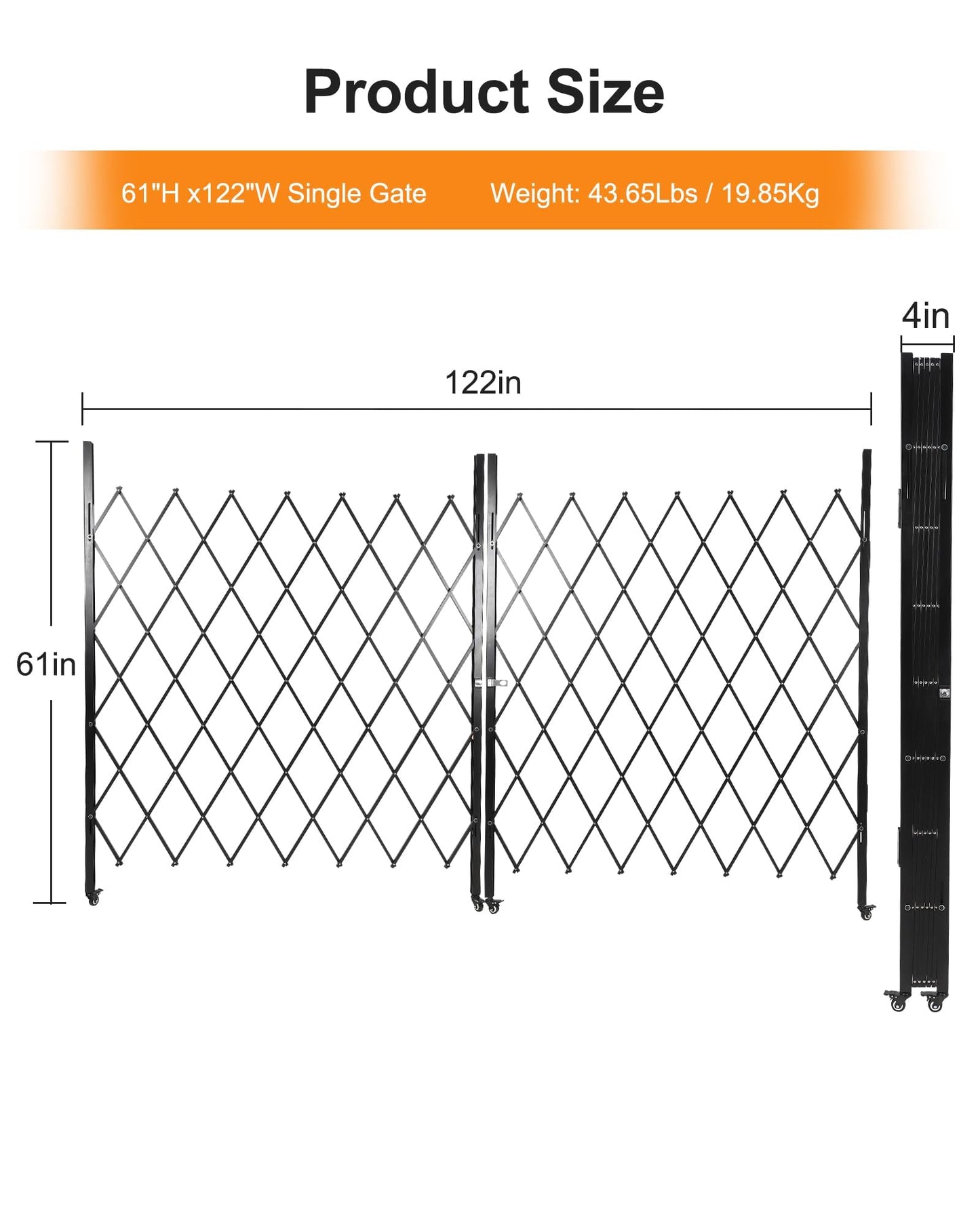 Double Foldable Security Gate 61" H x 122" W Aluminum Expandable Fence Portable Safety Barrier with Casters Retractable Driveway Gates 360°Rolling Barricade Gate Mobile Barricade Safety Barrier Black