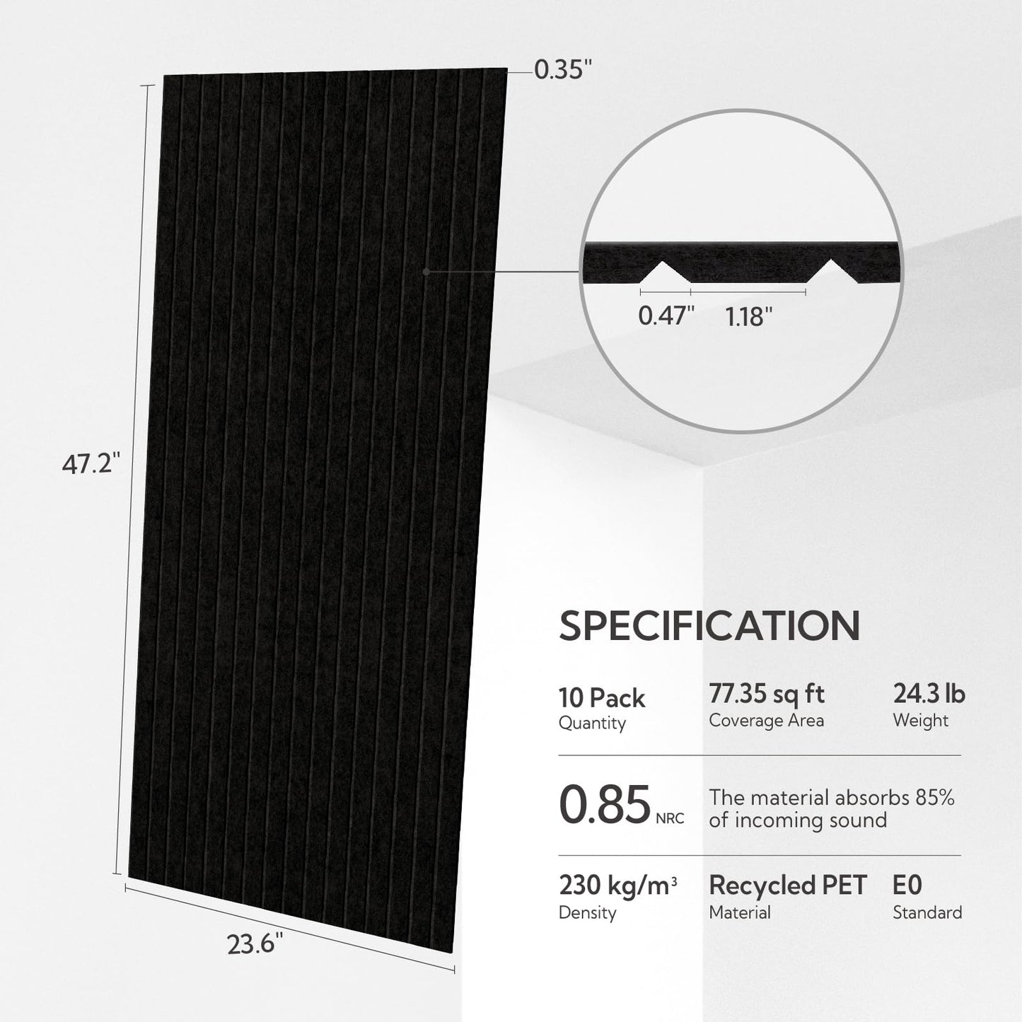 Olanglab Acoustic Wall Panels 10 Pack, 48 x 24 per Acoustic Panels Sound Absorbing, Decorative Sound Panels for Home Studio and Office, Black