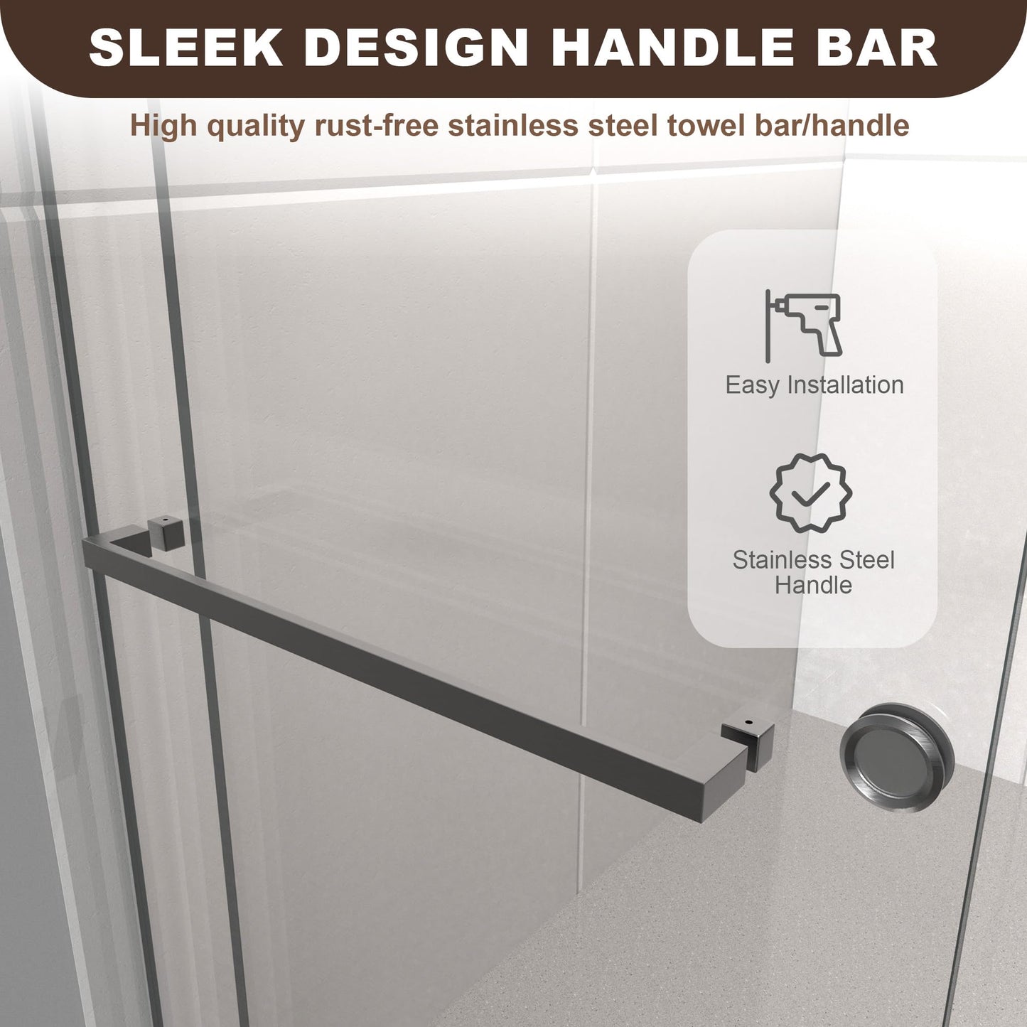 UKD01 61 to 65 in. W x 80 in. H Double Sliding Frameless Shower Doors - Stainless Steel 3/8" (10mm) Certified Tempered Glass 65x80-SG