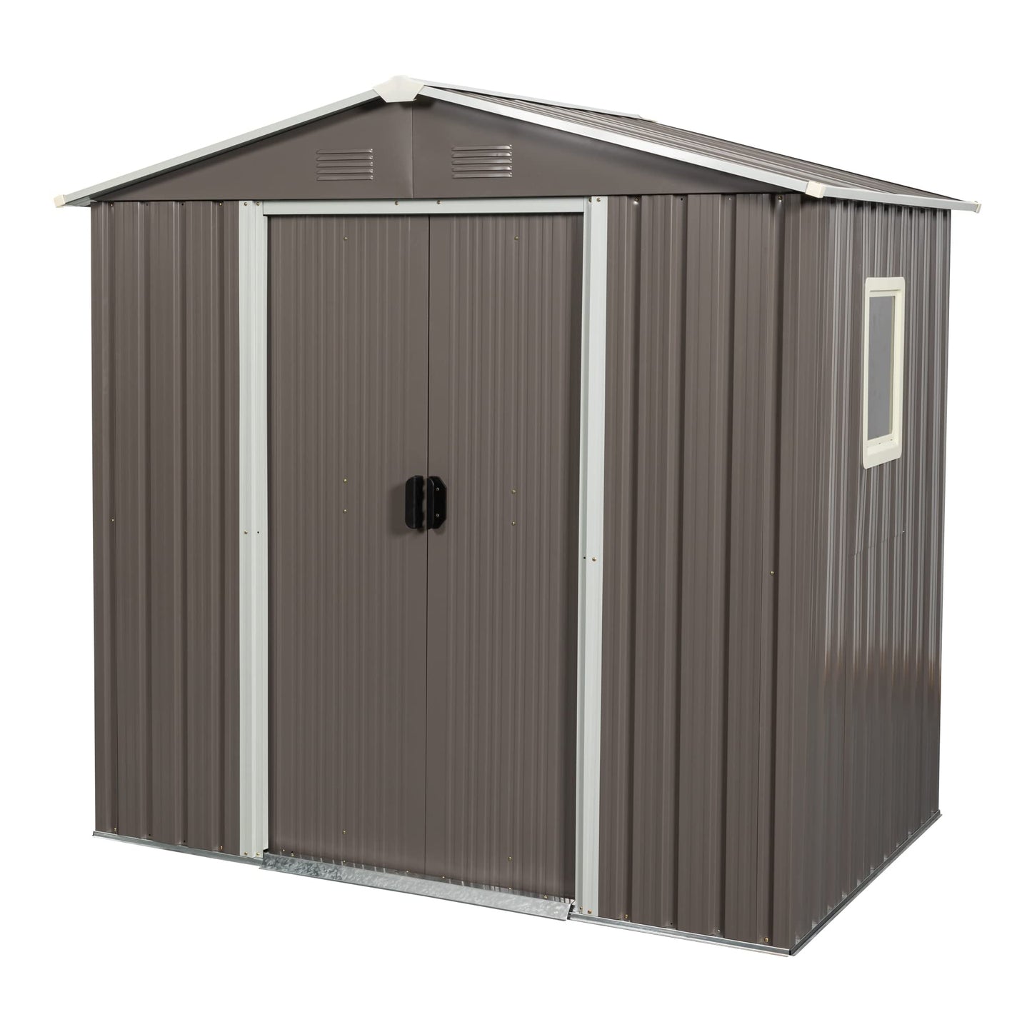 6FT x 5FT Outdoor Storage Shed, Heavy Duty Galvanized Steel Garden Shed with Sliding Lockable Doors, Punched Vents & Foundation Kit, Weather Resistant Metal Tool Shed for Backyard,Gray with Window