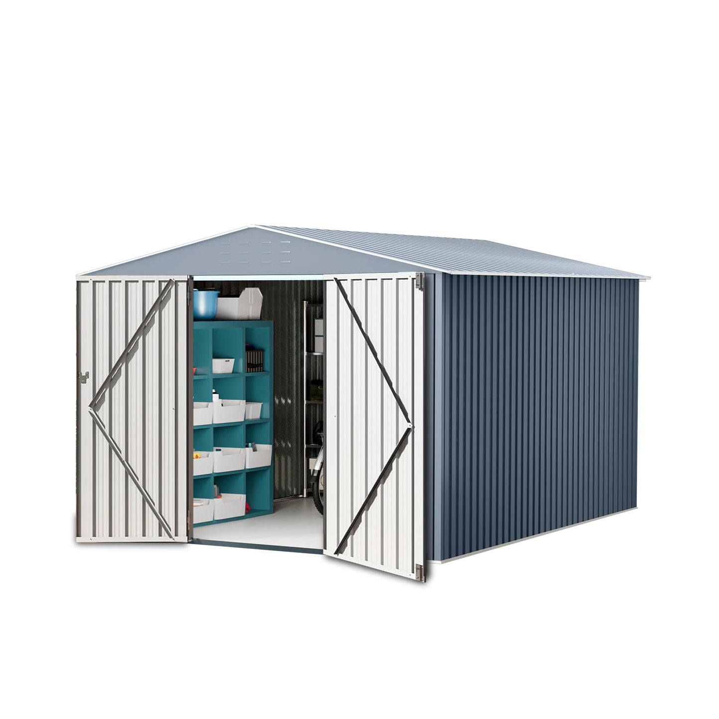 8x12 ft Outdoor Storage Shed, Galvanized Steel Metal Lockable Garden Shed with Sloping Roof, Ventilation & Weatherproof,Ideal for Tools & Equipment Backyard Garden Patio Lawn