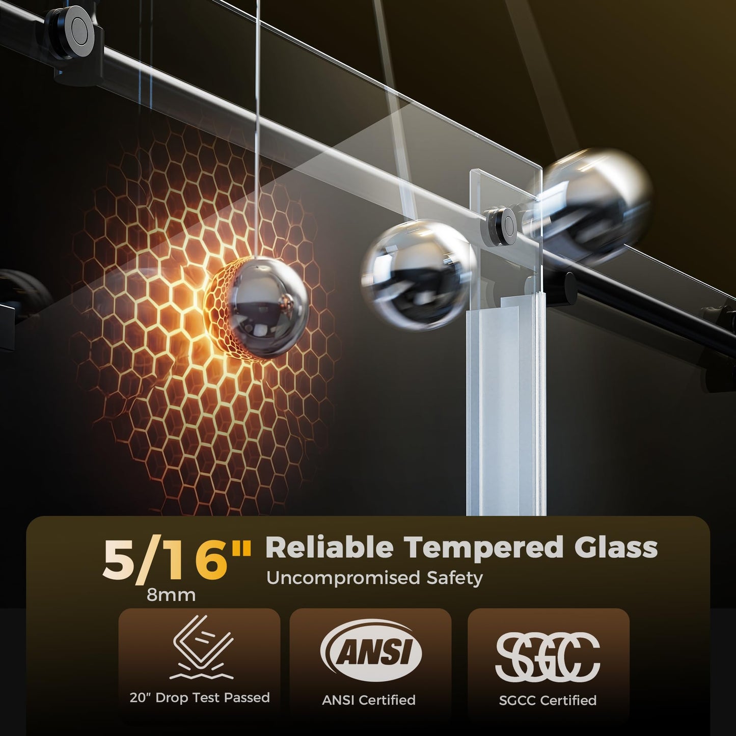 CAMMOO 56-60" W x 75" H Frameless Shower Door, Magnetic Sliding Glass Shower Door, 5/16"(8mm) Thick Tempered Glass, Leak-Proof Seals, Stainless Steel Hardware, Easy-Clean Nano Coating, Matte Black
