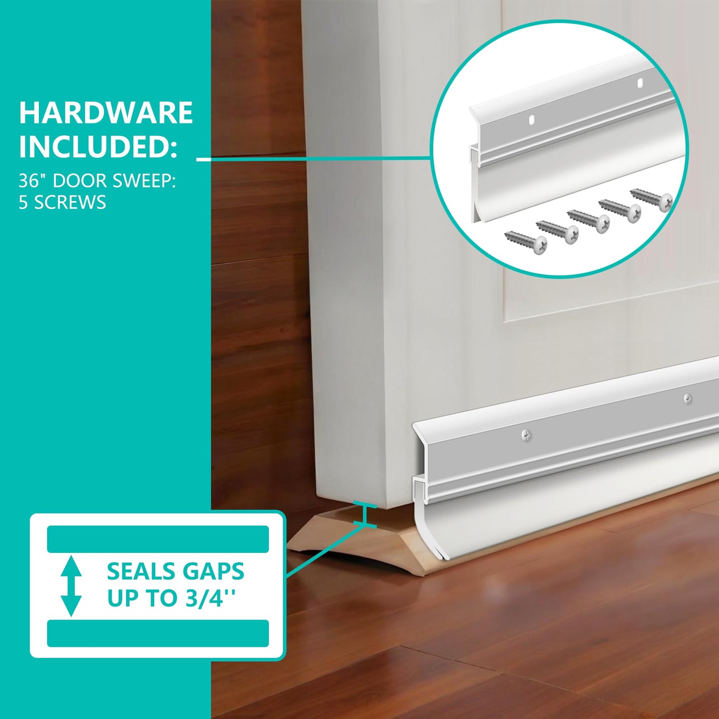 Aluminum Door Rubber Sweep 36 Inch – Heavy Duty Door Draft Stopper, Weather Stripping Seal Strip for Exterior & Interior Doors, Energy Saving, Noise Reduction, Easy Installation
