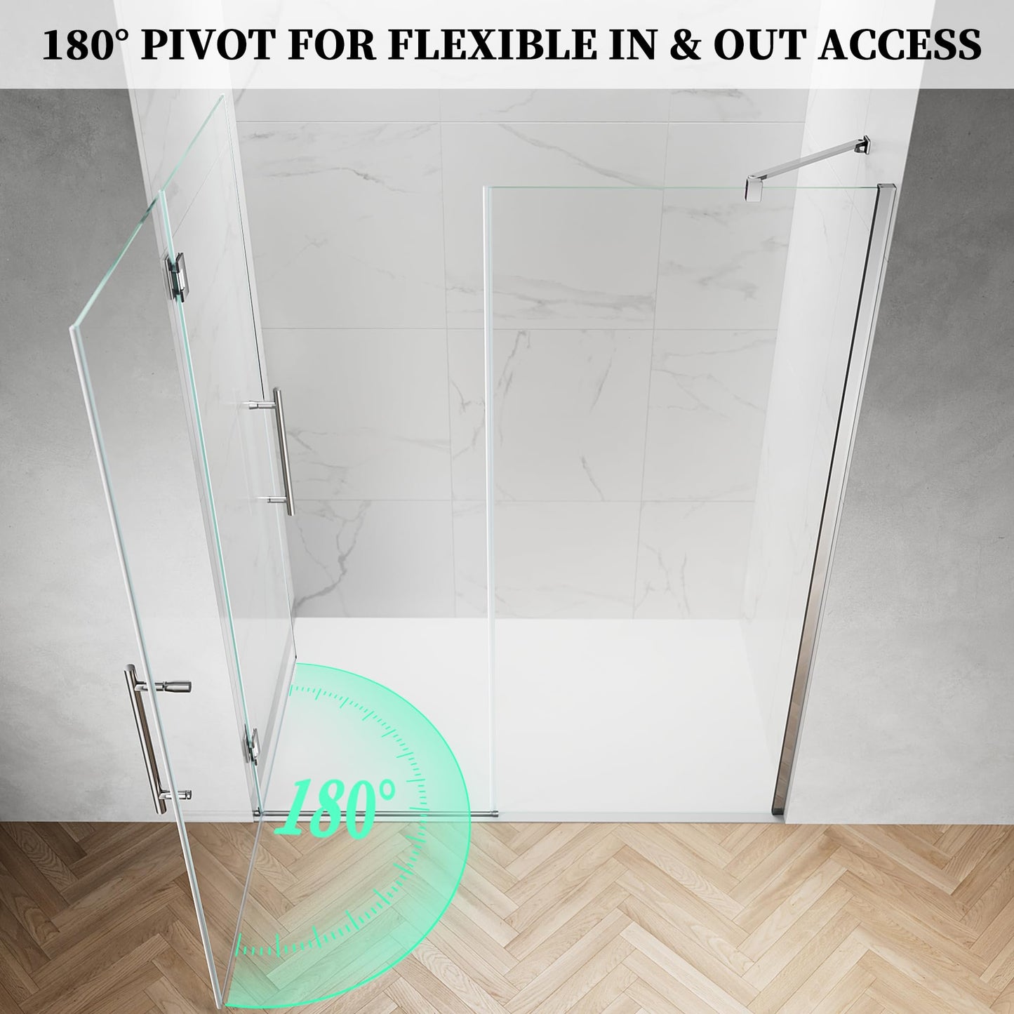 AquivaCoast 51.2-52" W x 74" H Hinged Swing Shower Door, Pivot Frameless Shower Door with 5/16"(8mm) Clear SGCC Tempered Glass, Magnetic Closing, Chrome