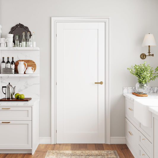 SmartStandard 30in x 80in Slab Door, Solid Core French Doors Interior, White Primed Shaker for Pantry, Bathroom, Laundry, Pre-Assembled Panel Without Hardware Kit