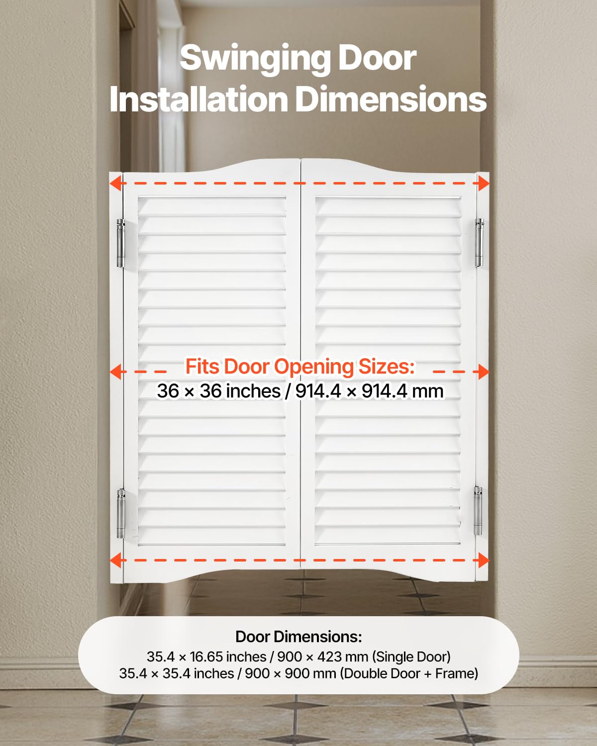 VEVOR Double Saloon Swinging Doors, 36" W x 36" H Arched Top Interior Swinging Cafe Doors, Premium Pine Wood, with Hinges & Hardware Kit, Easy to Install, for Hallway Kitchen Bar Pub Entrance, White