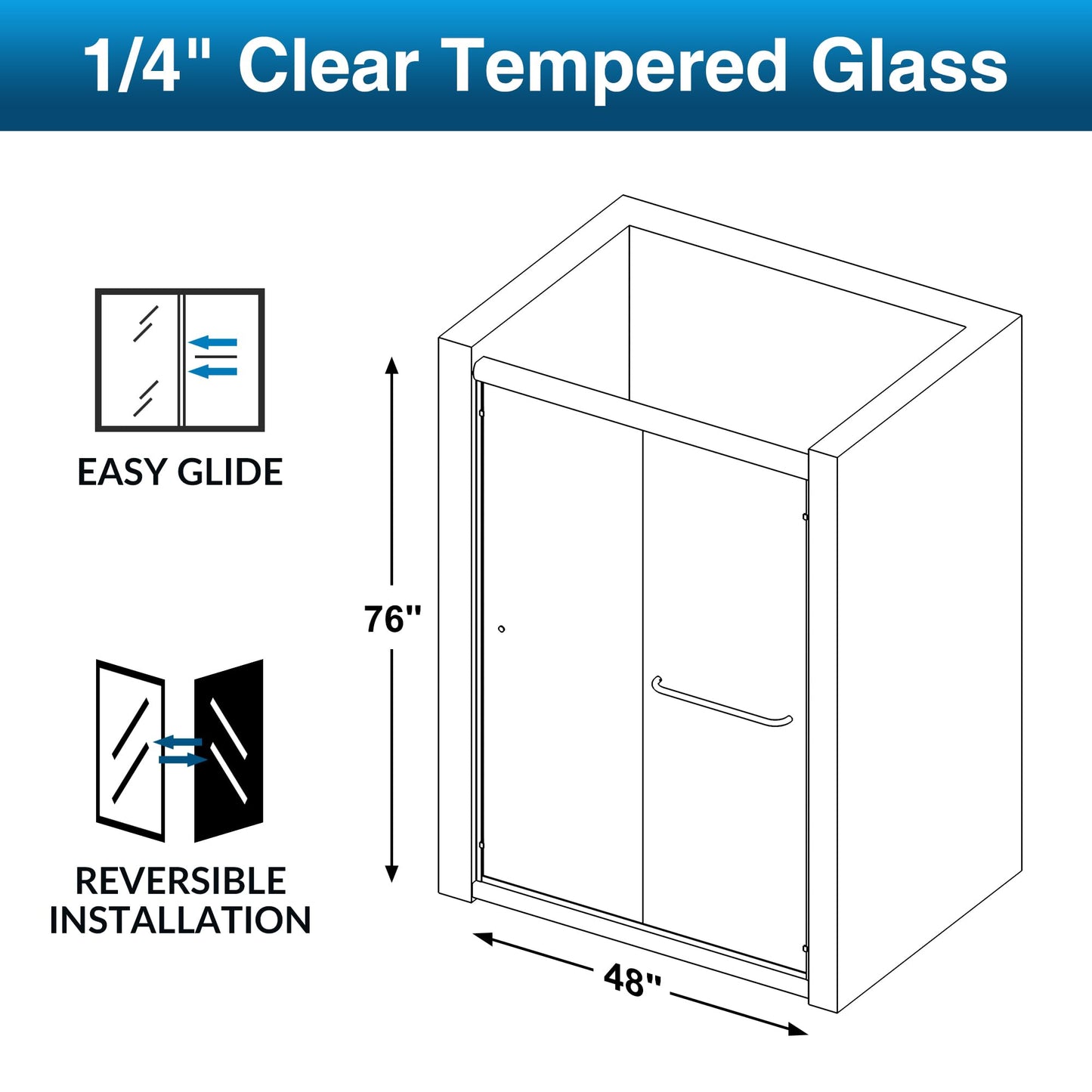 SL4U Double Sliding Shower Door 48 in. W x 76 in. H, Semi-Frameless Bypass Bathroom Sliding Door with 1/4'' (6mm) Clear Tempered Glass, Brushed Nickel