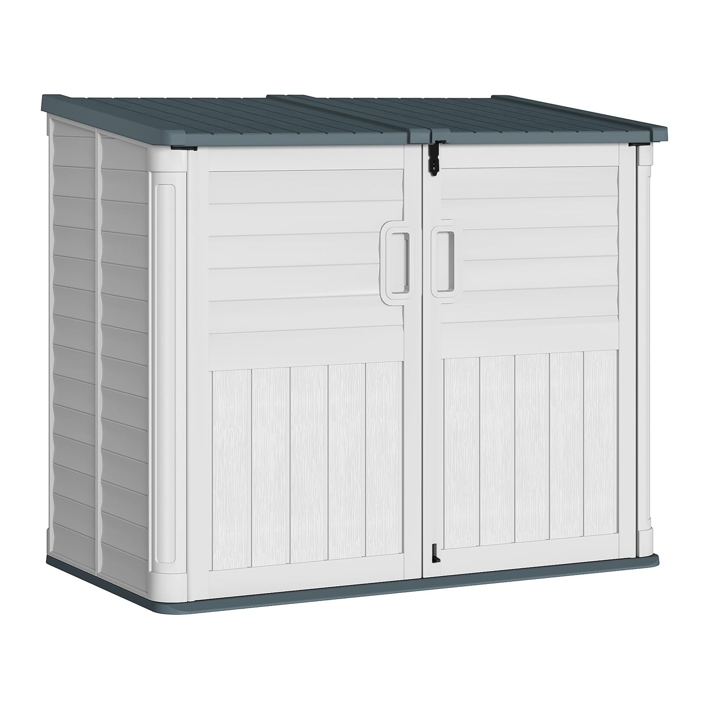 Greesum Outdoor Trash Can Storage Shed, 34 Cu.ft Horizontal Outdoor Storage Cabinet, Waterproof for Garden, Pool Storage, Garbage Cans, Beige