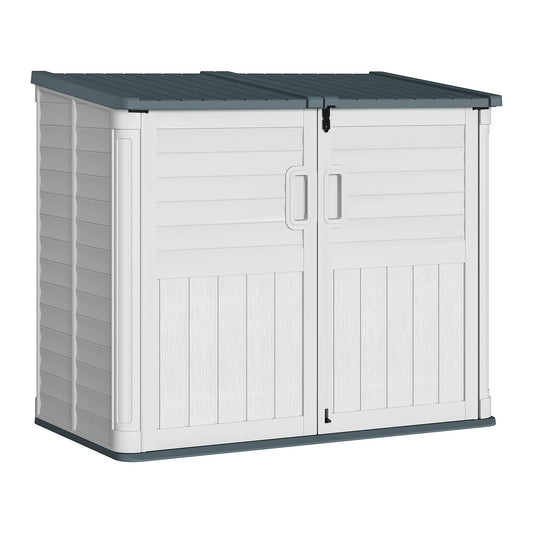 Greesum Outdoor Trash Can Storage Shed, 34 Cu.ft Horizontal Outdoor Storage Cabinet, Waterproof for Garden, Pool Storage, Garbage Cans, Beige
