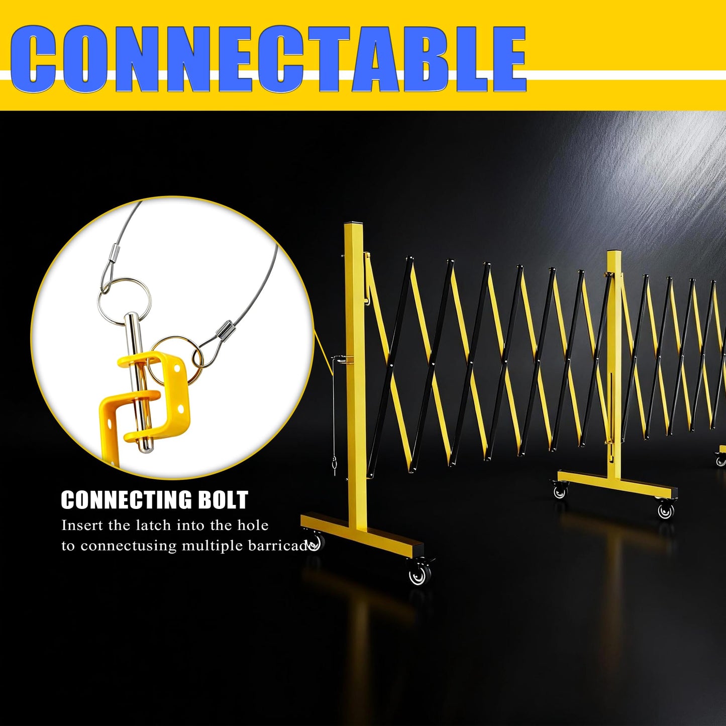 Industrial Expandable Barricade,Folding Security Gate Safety Barricade with Casters,Mobile Barrier Gate Outdoor,Adjustable Traffic Fence for Road Construction, Traffic Control,Pool (11FT)