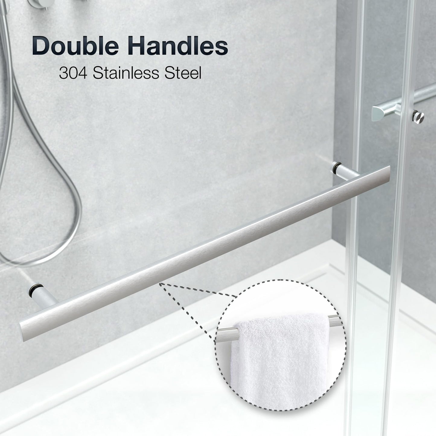 ENSO SENKA 56-60” W x 76” H Bathroom Dual Sliding Frameless Shower Door, 5/16" (8mm) Easy-to-Clean Treated Clear Tempered SGCC Glass, Brushed Nickel