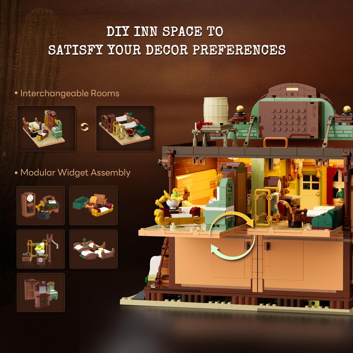 Lumibricks Western-Inn Lighting-Building-Bricks Set - 2682 Pcs The Old West Inn Light Construction Hotel Building Model Set for Adults and West Lovers